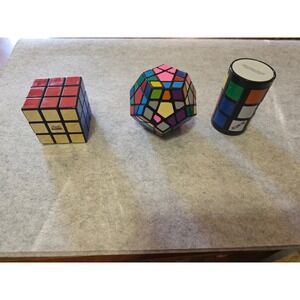 Rubiks Cube and 2 Other Multi Colored Geometric Puzzle Toys Set